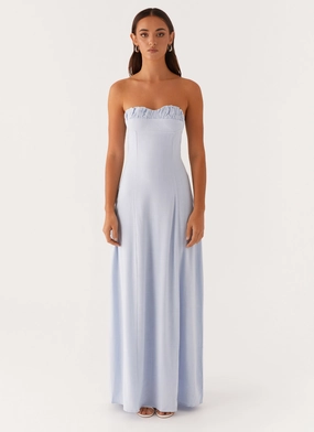 Tayla Linen Maxi Dress - Blue Side Tie