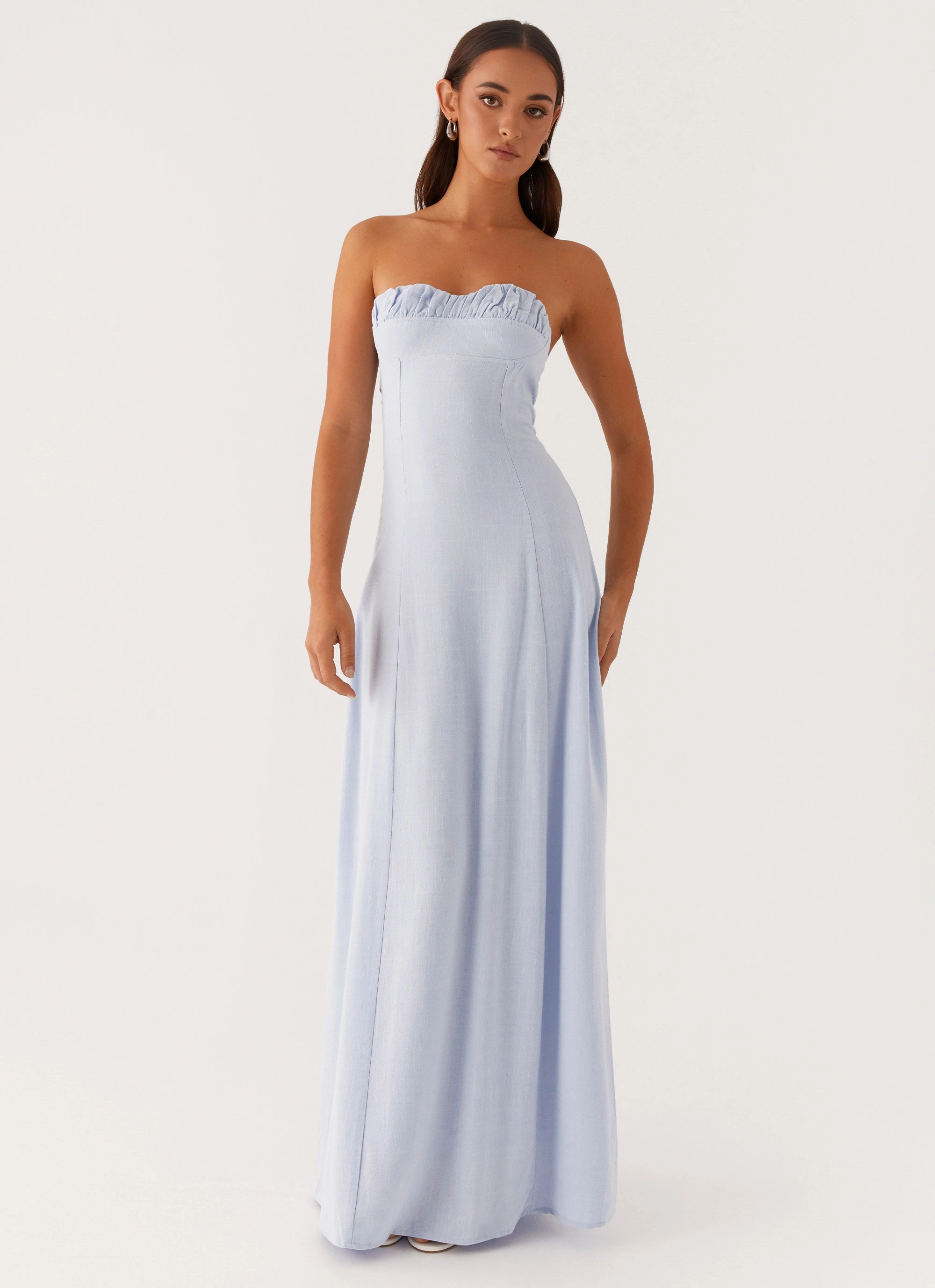 Tayla Linen Maxi Dress - Blue Flexible Fit Soft and Smooth