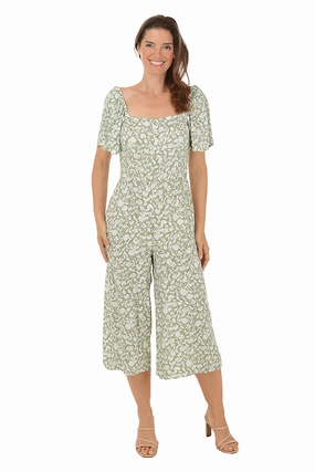Perfect Fit Olive Floral Square Neck Jumpsuit