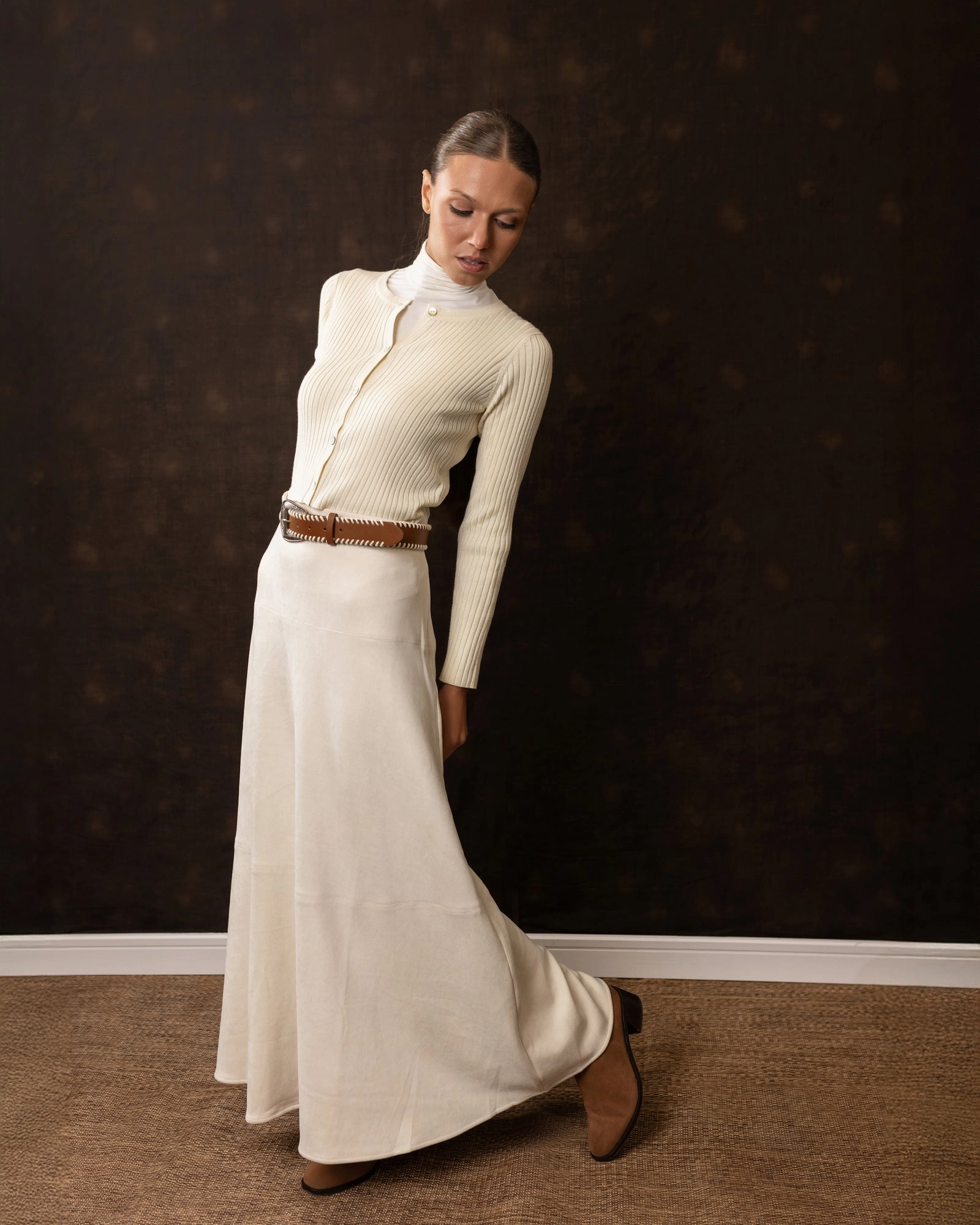 Suede Circle Maxi | Ivory Wedding guest Geometric Print