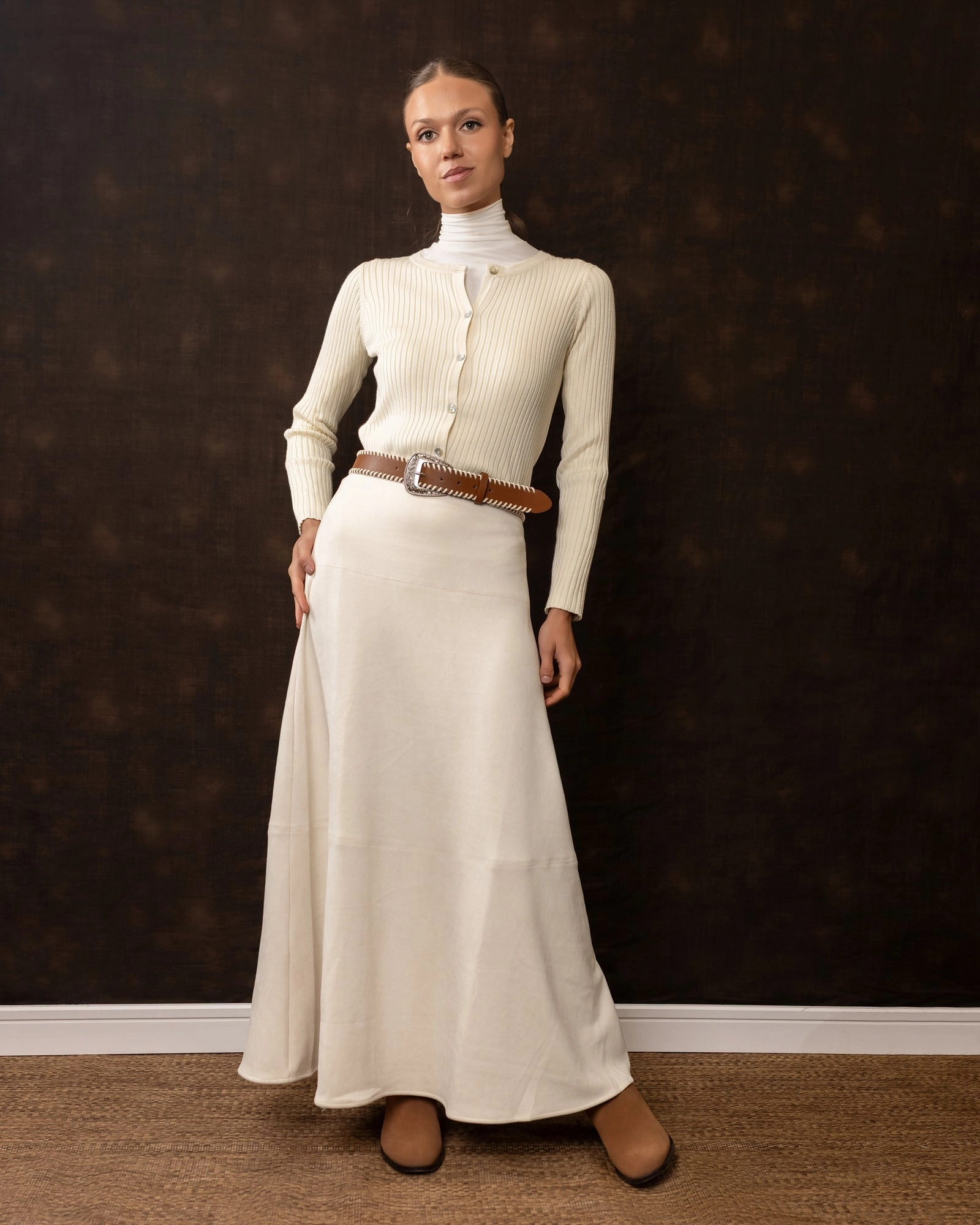 Clean Mood Geometric Print Suede Circle Maxi | Ivory