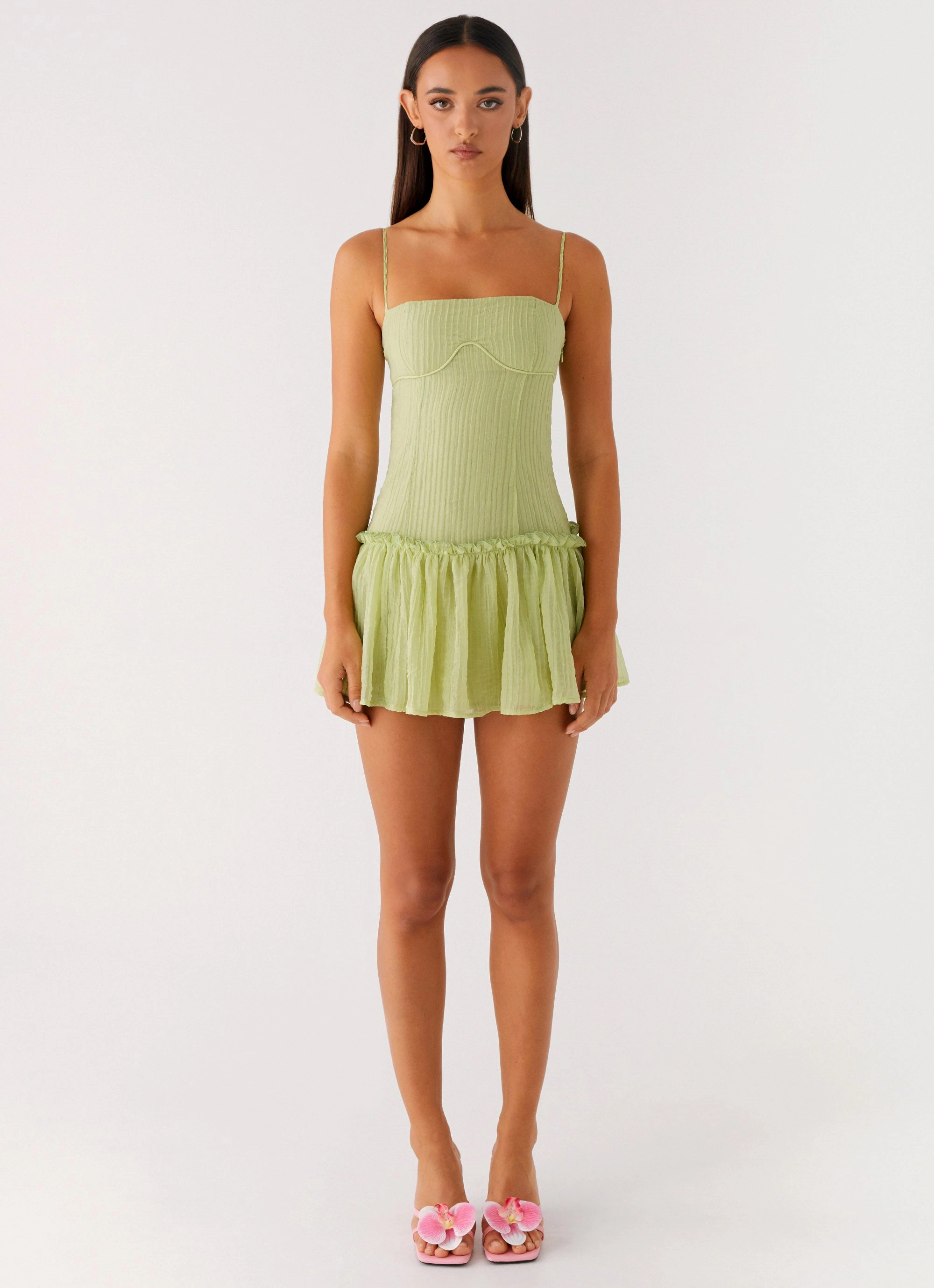 Sleek Layer Peplum-Style Bambini Mini Dress - Green