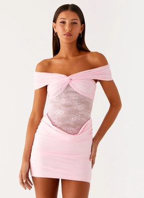 Either Way Off Shoulder Mini Dress - Baby Pink Layered Wear