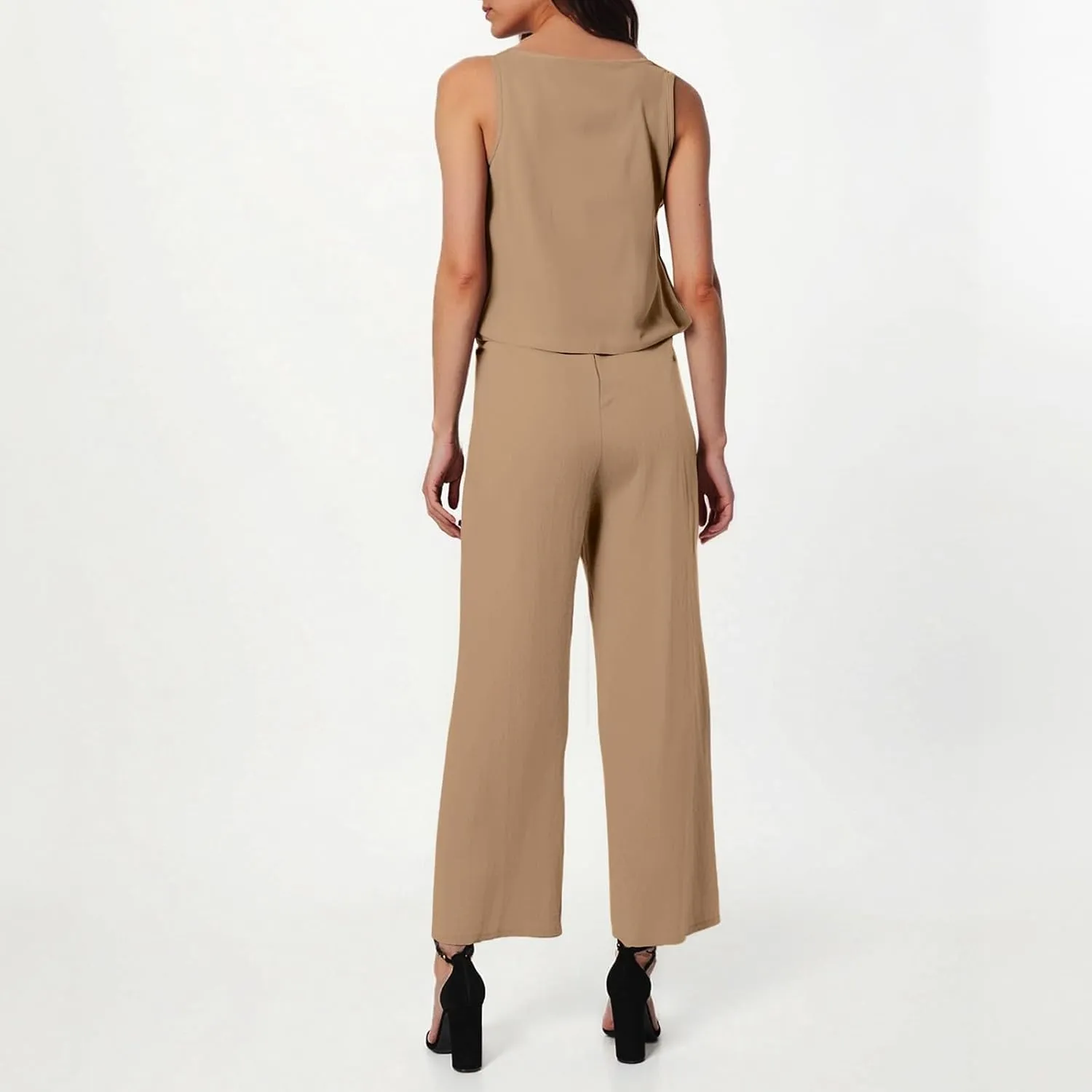 Summer 2-Piece Linen Lounge Set for Women Sleeveless Crop Top & Cropped Wide-Leg Pocket Pants Casual Vacation Outfit