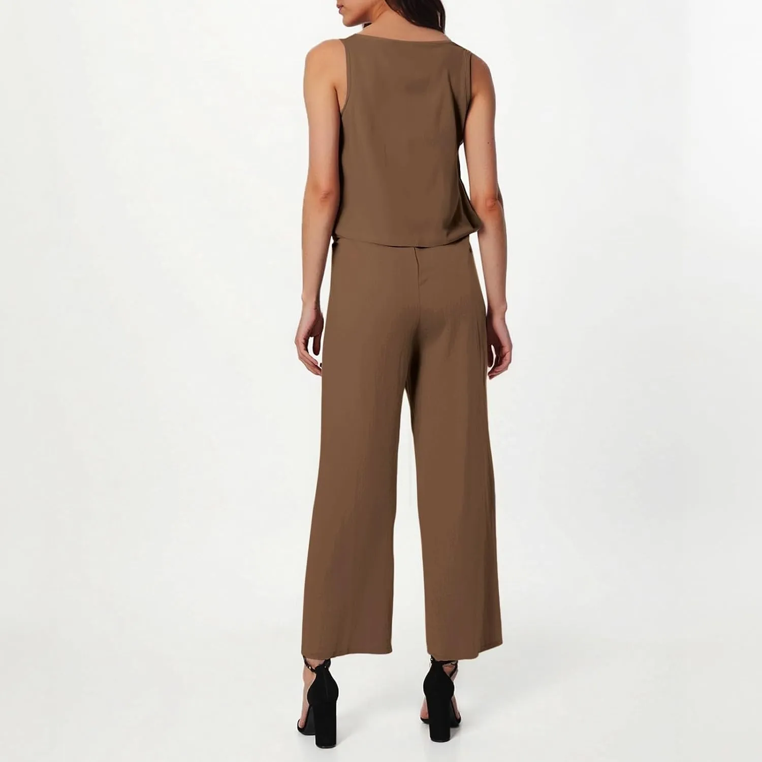 Summer 2-Piece Linen Lounge Set for Women Sleeveless Crop Top & Cropped Wide-Leg Pocket Pants Casual Vacation Outfit