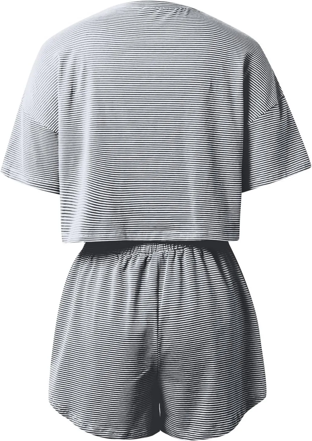 Summer 2 Piece Pajamas Sets for Women Short Sleeve Striped T Shirt Comfort Sleepwear Pjs Lounge Split Short Sets