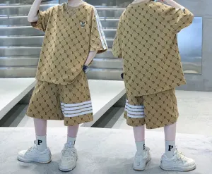 Summer Clothes Kid Boy Letter Plaid T-Shirts Shorts Suit Children Girl Short Sleeve Top and Bottom 2pcs Set Tracksuit Outfits