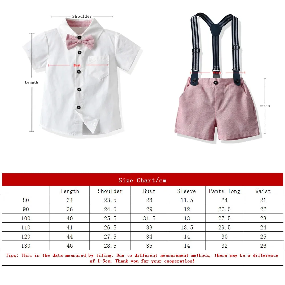 Summer Kids Baby Boy Formal Suit Short Sleeve with Shirt Suspender Pants Casual Clothes Outfit Set 2PCS