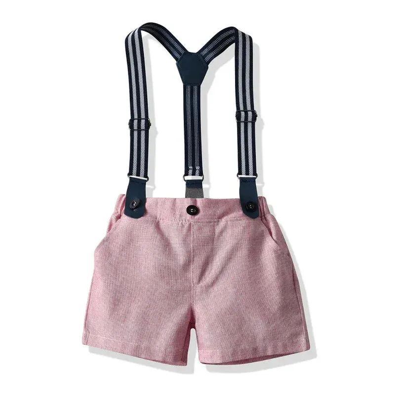 Summer Kids Baby Boy Formal Suit Short Sleeve with Shirt Suspender Pants Casual Clothes Outfit Set 2PCS