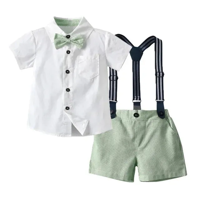 Summer Kids Baby Boy Formal Suit Short Sleeve with Shirt Suspender Pants Casual Clothes Outfit Set 2PCS