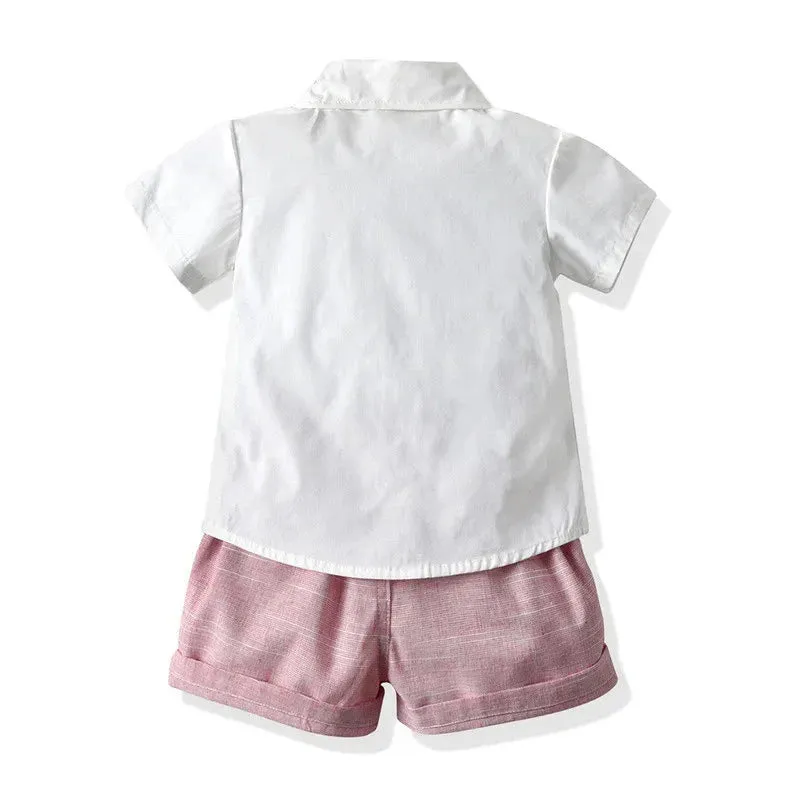 Summer Kids Baby Boy Formal Suit Short Sleeve with Shirt Suspender Pants Casual Clothes Outfit Set 2PCS