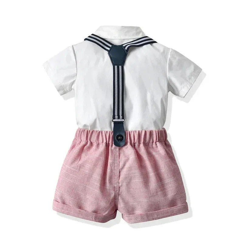 Summer Kids Baby Boy Formal Suit Short Sleeve with Shirt Suspender Pants Casual Clothes Outfit Set 2PCS
