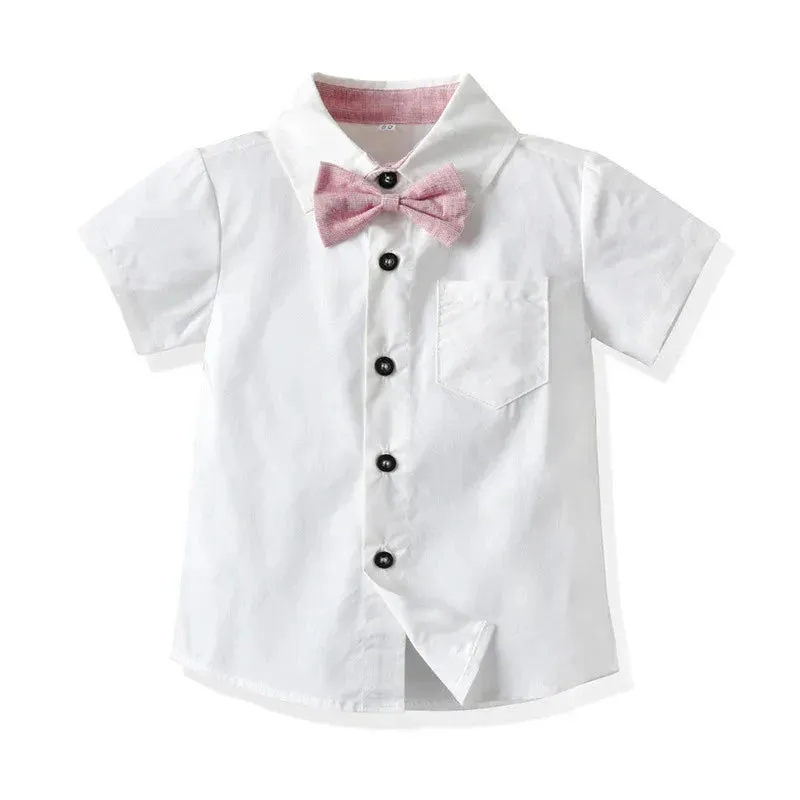 Summer Kids Baby Boy Formal Suit Short Sleeve with Shirt Suspender Pants Casual Clothes Outfit Set 2PCS