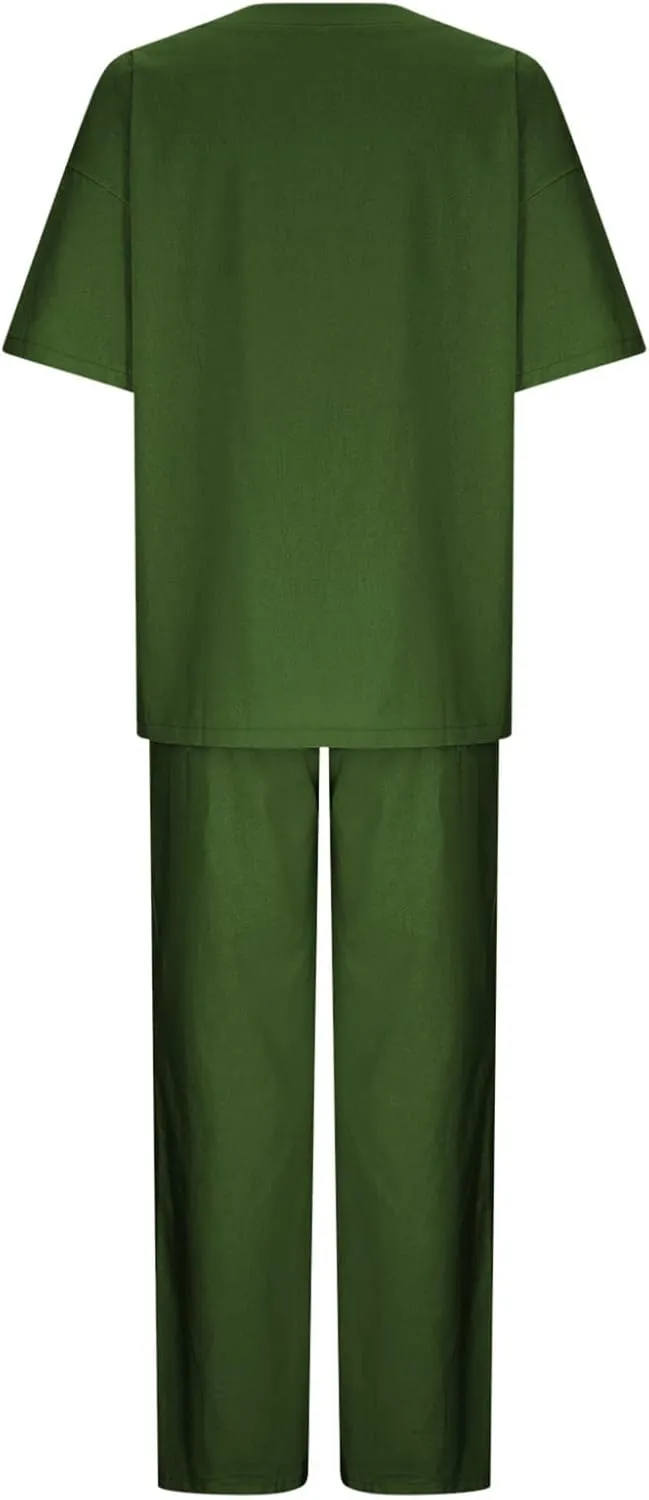 Summer Plus Size Linen Pant Sets Women 2 Piece Outfits Oversized Loose Lounge Set Shirt Top Wide Leg Pants Pajama Set