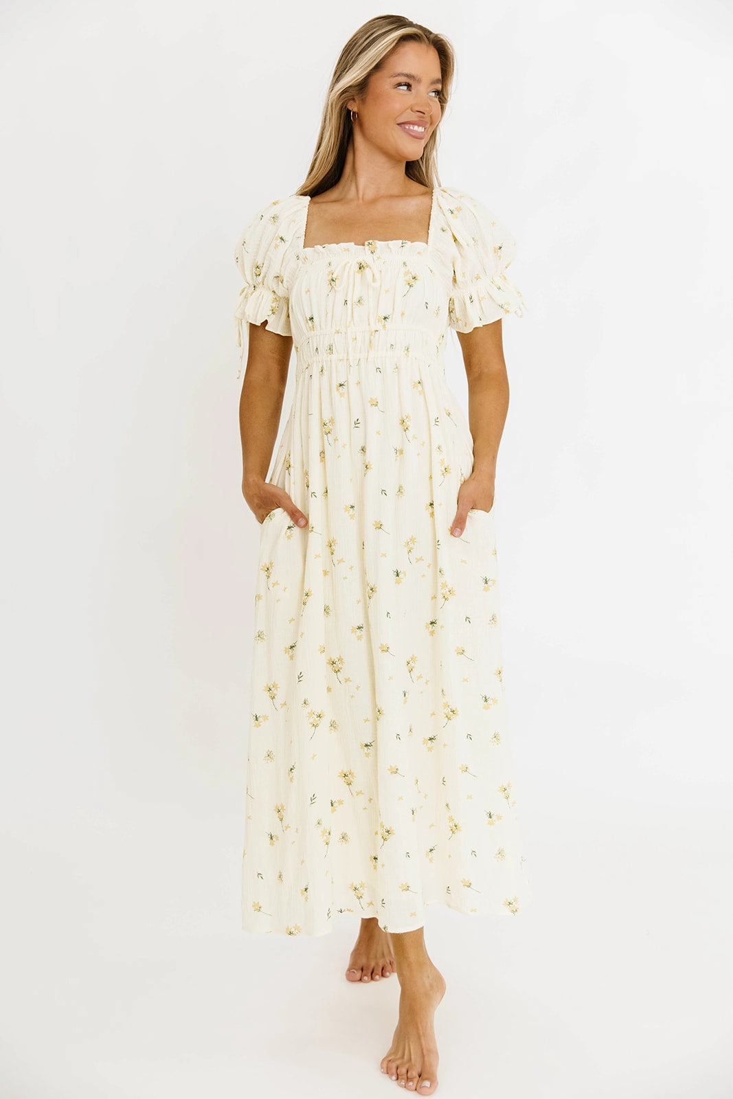 Bold Cut Dressy Glow Savanna Steppe 100% Cotton Dress in Cream - Bump Friendly & Inclusive Sizing (S-3XL)