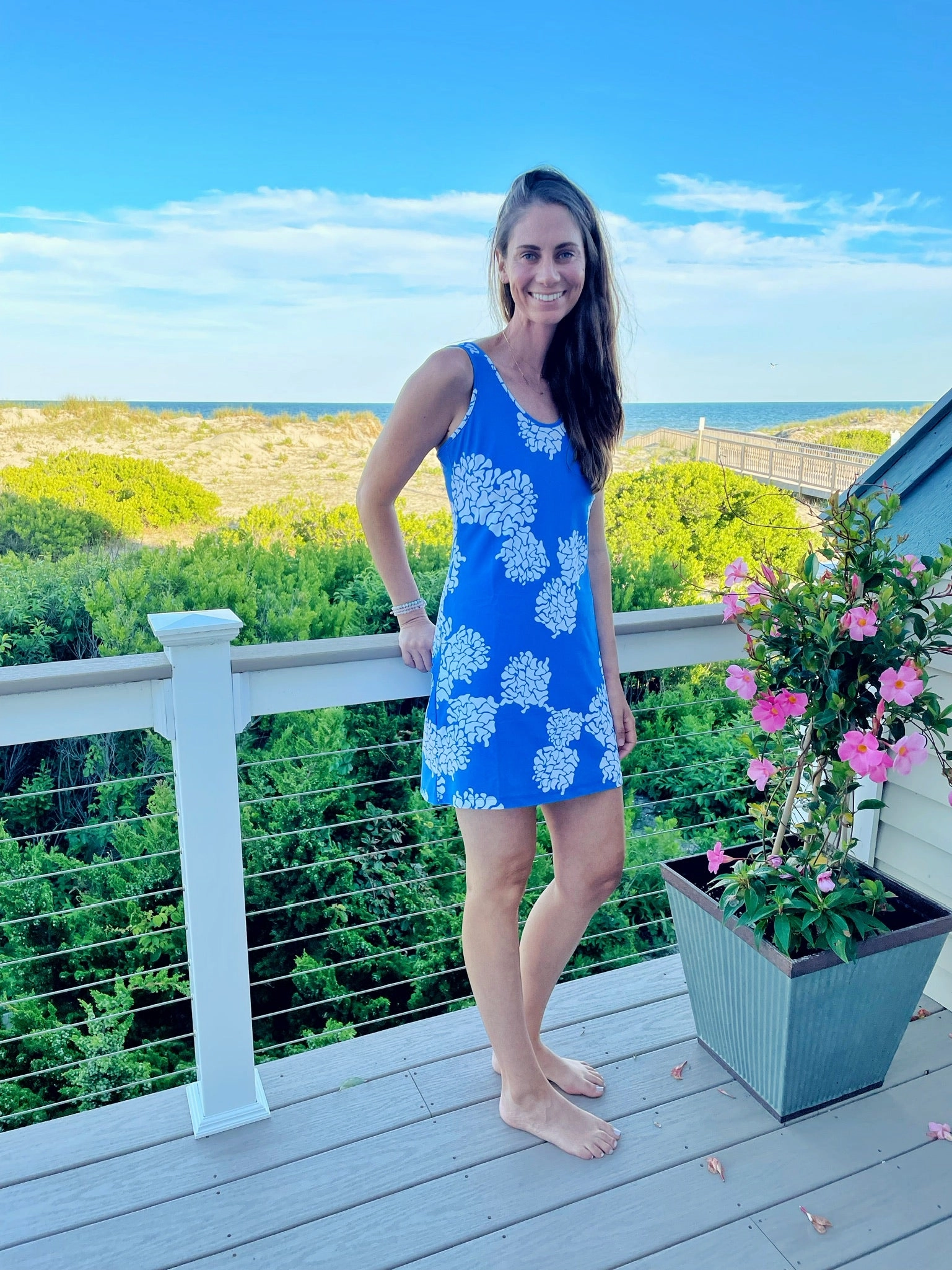 Wrap Glow Delicate Edge Bali Tank Dress Geranium/White