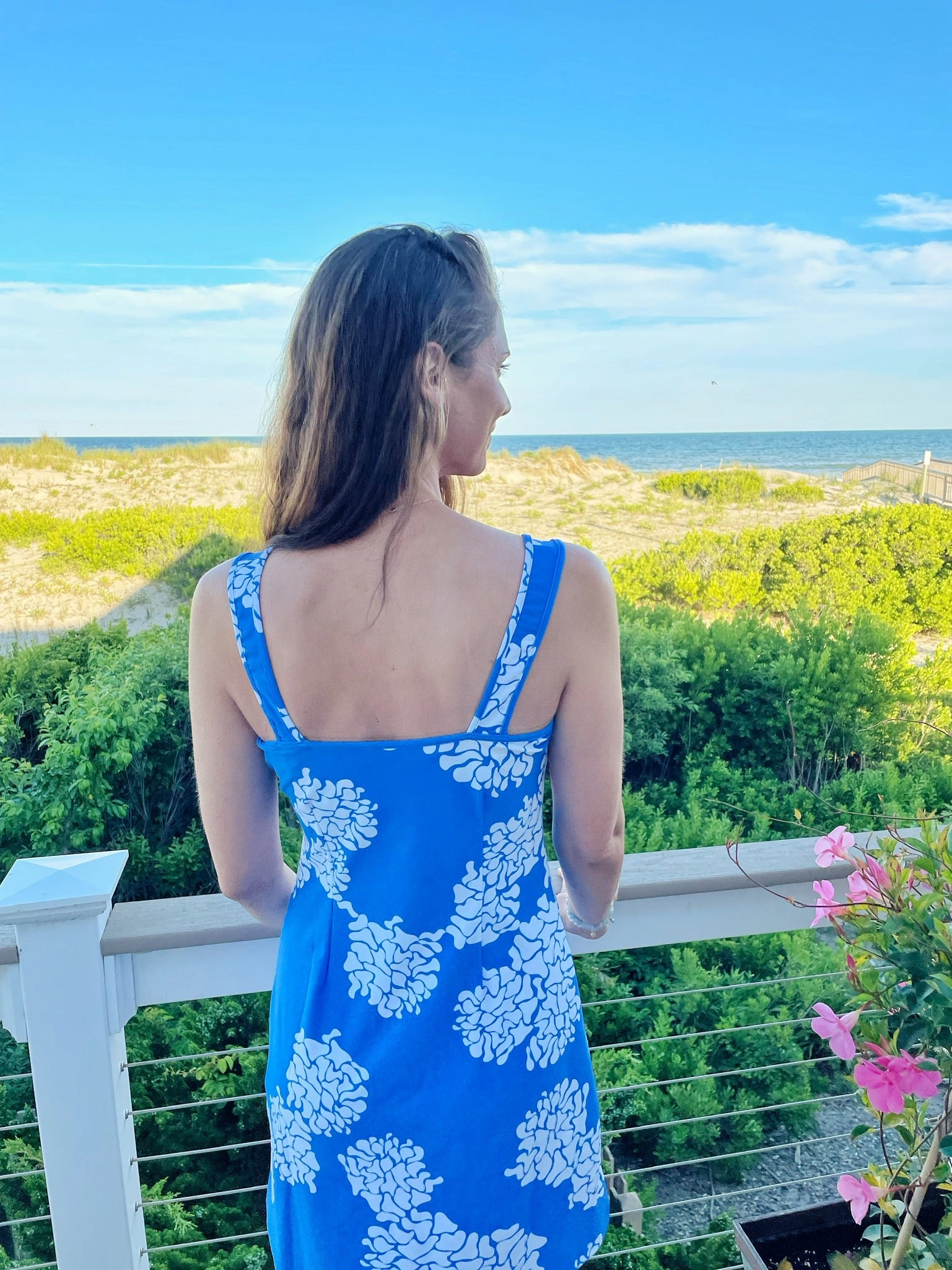 Subtle-Print Bali Tank Dress Geranium/White
