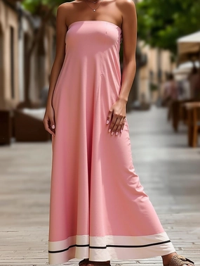 Summer Sexy Tube Top Printed Swing Dress ??Strapless Casual Dress Subtle Finish Satin Soft