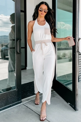 Summer Sunsets Halter Jumpsuit (White/Seashell) FlexibleCollar NonIrritatingSeams