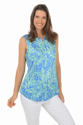 Soft Touch Blend SoftBrushed Rainforest UPF50 Sleeveless Split Neck Top
