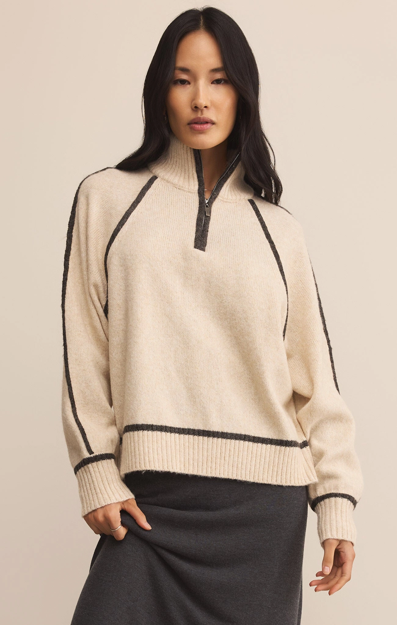 Temperature Control Technology RelaxedFit Z Supply Alps Half Zip Sweater in Light Oatmeal Heather