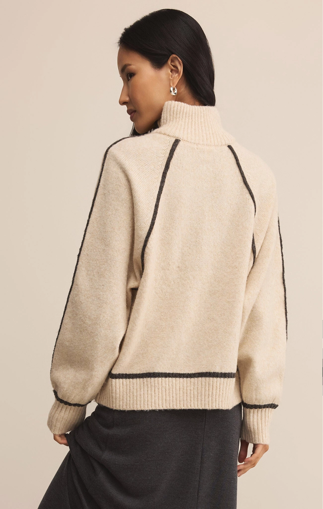 Z Supply Alps Half Zip Sweater in Light Oatmeal Heather Compact Weave Fabric