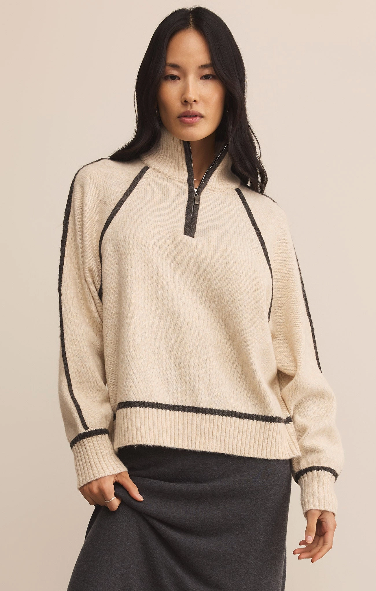 Comfortable Cut Z Supply Alps Half Zip Sweater in Light Oatmeal Heather