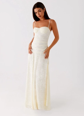 Elsa Maxi Dress - Ivory Satin Finish Fast Chic