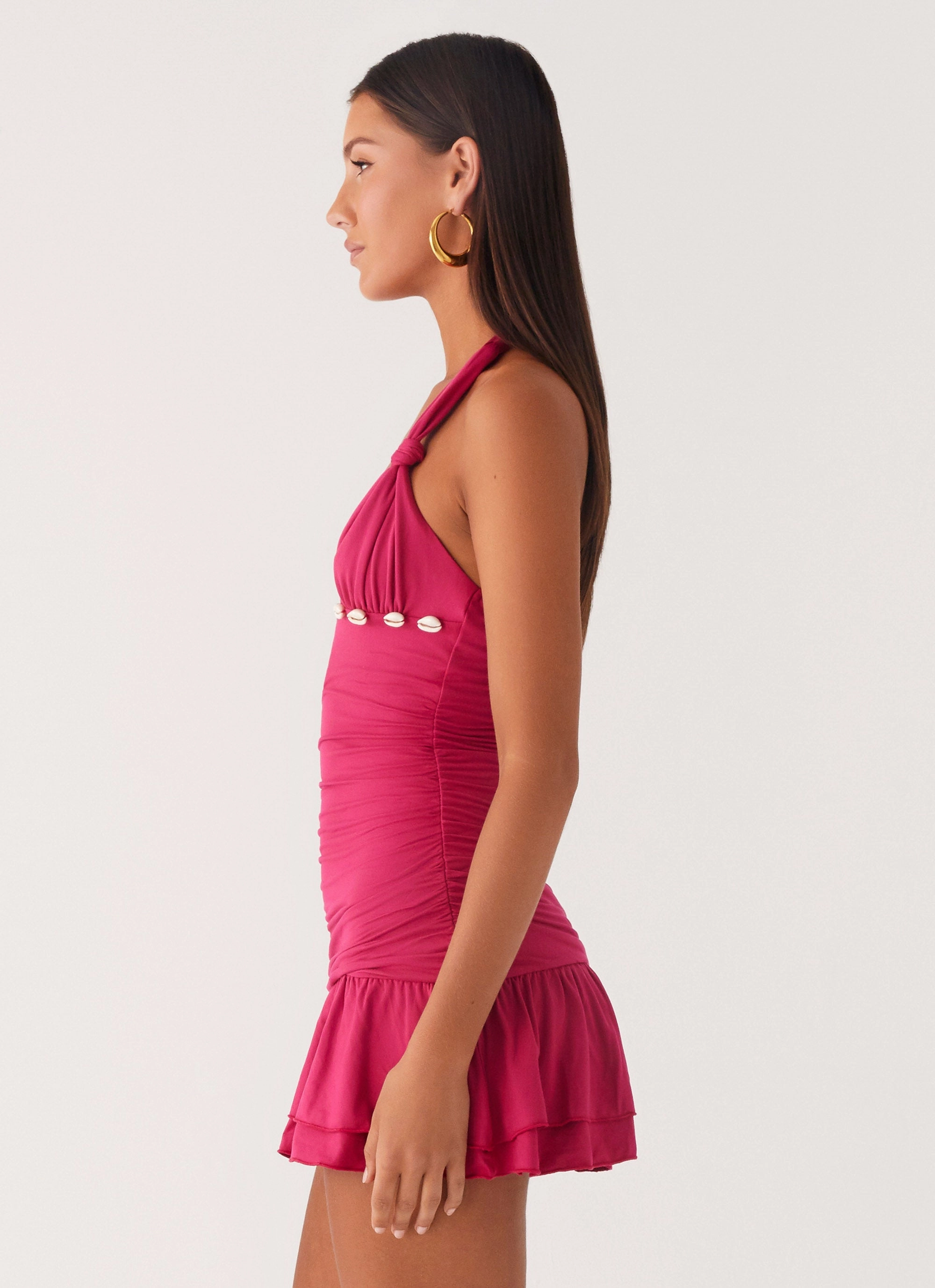 Payback Shell Trim Mini Dress - Fuchsia Softly Structured