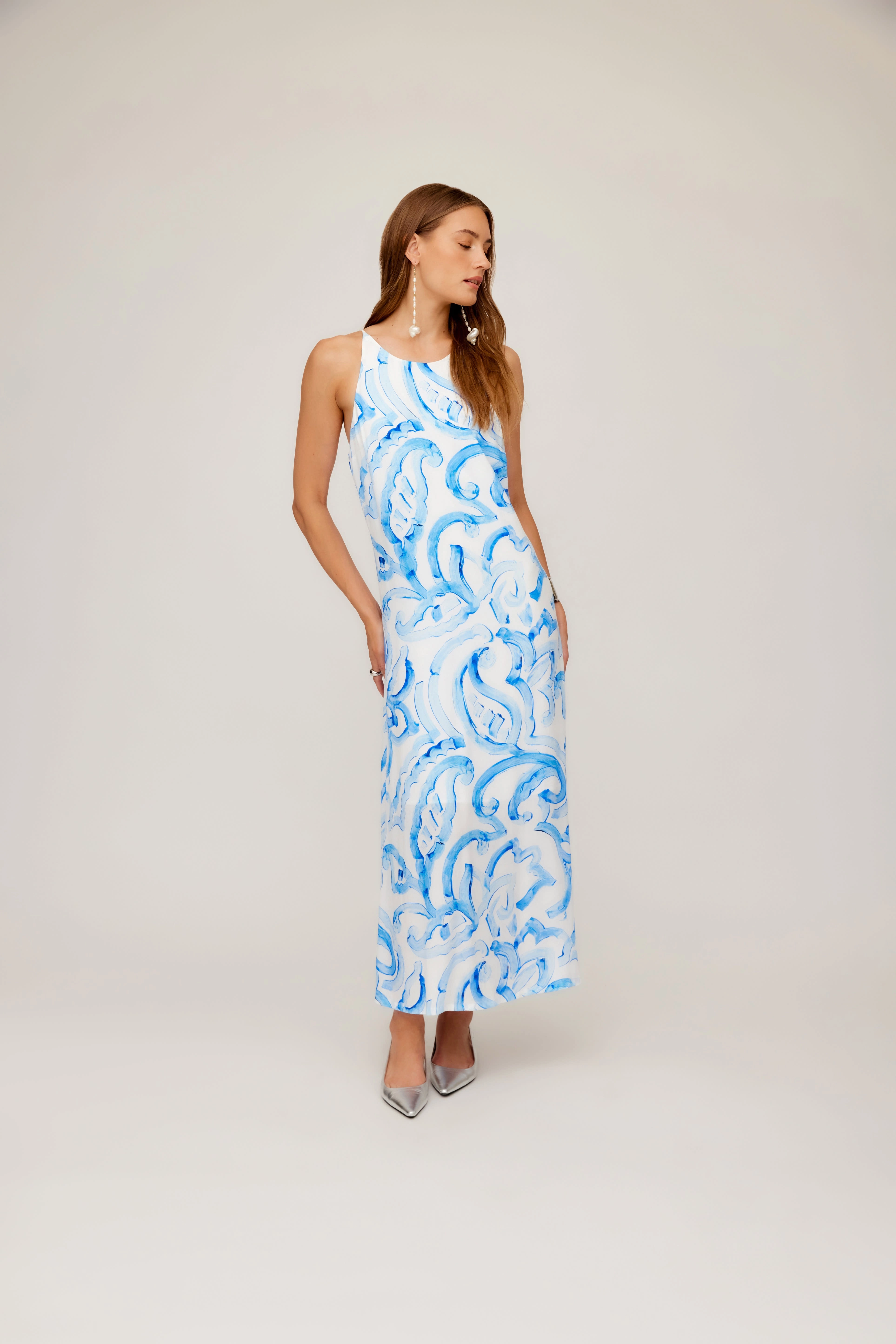 Sophisticated Tailoring Sera A Line Midi Painted Paisley Print