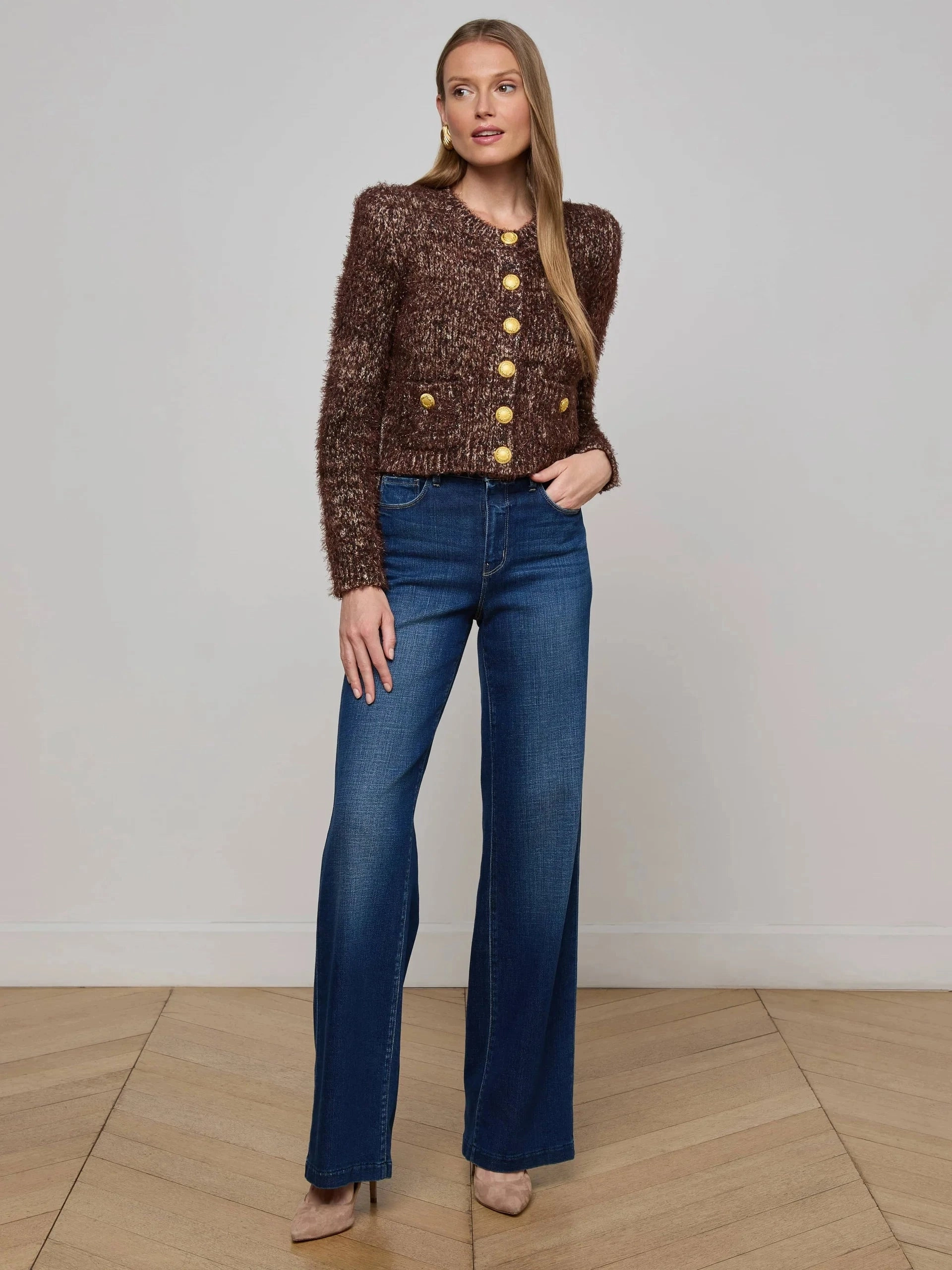 Una Knit Cardigan Chocolate Multi Minimalist Design