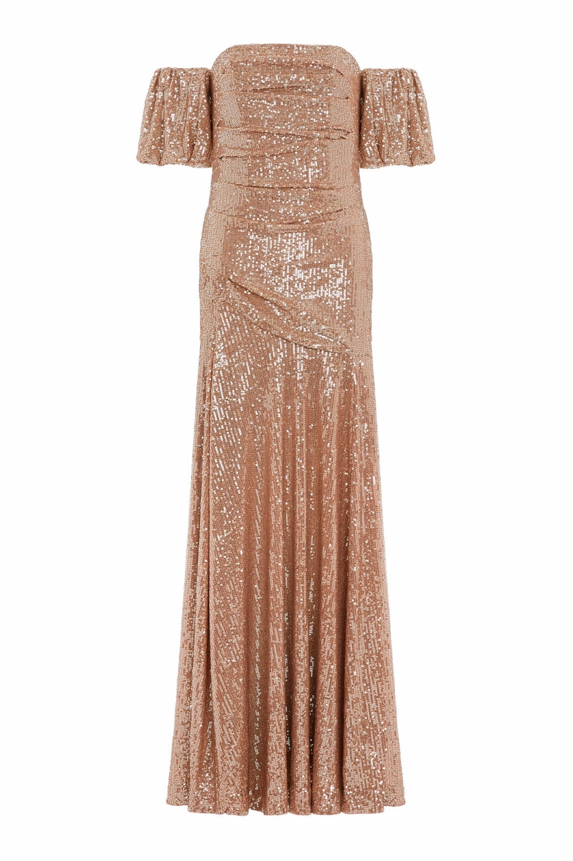 Raglan-Sleeve Sunbeam Valentina Off-Shoulder Gown