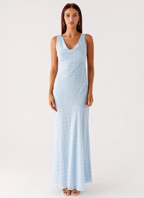 Clean Lines Satin Grace Sundance Chiffon Maxi Dress - Blue