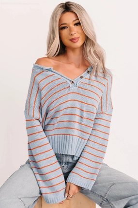 LowImpact Dye Process Sunday Comfort Striped Henley Sweater (Blue/Orange)