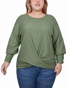 Plus Size Long Sleeve Textured Knit Top FoamReinforcedCollar