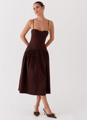 vacation look Smooth Tone Yvette Corset Midi Dress - Chocolate