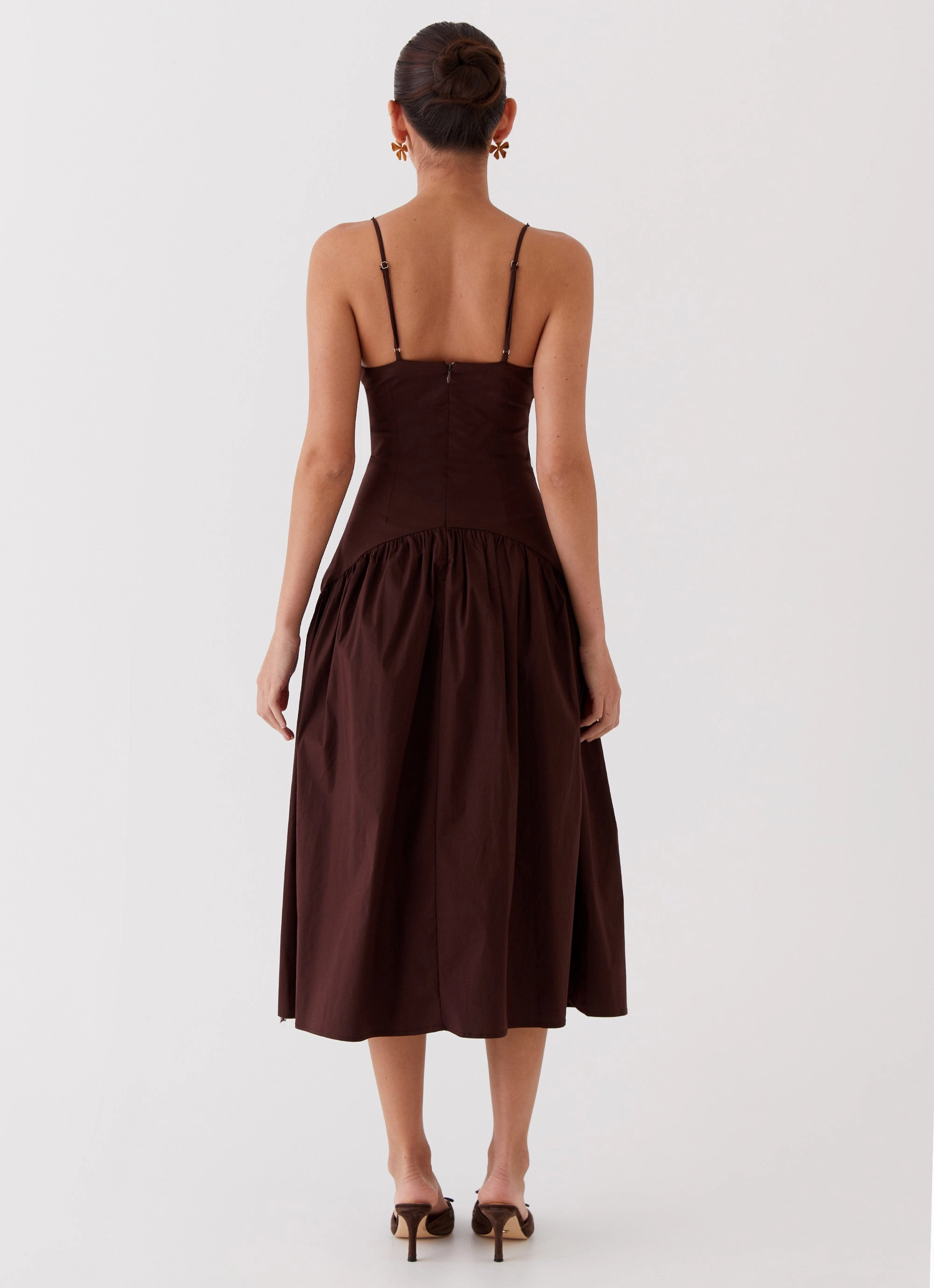 Rose Flush Geometric-pattern Yvette Corset Midi Dress - Chocolate