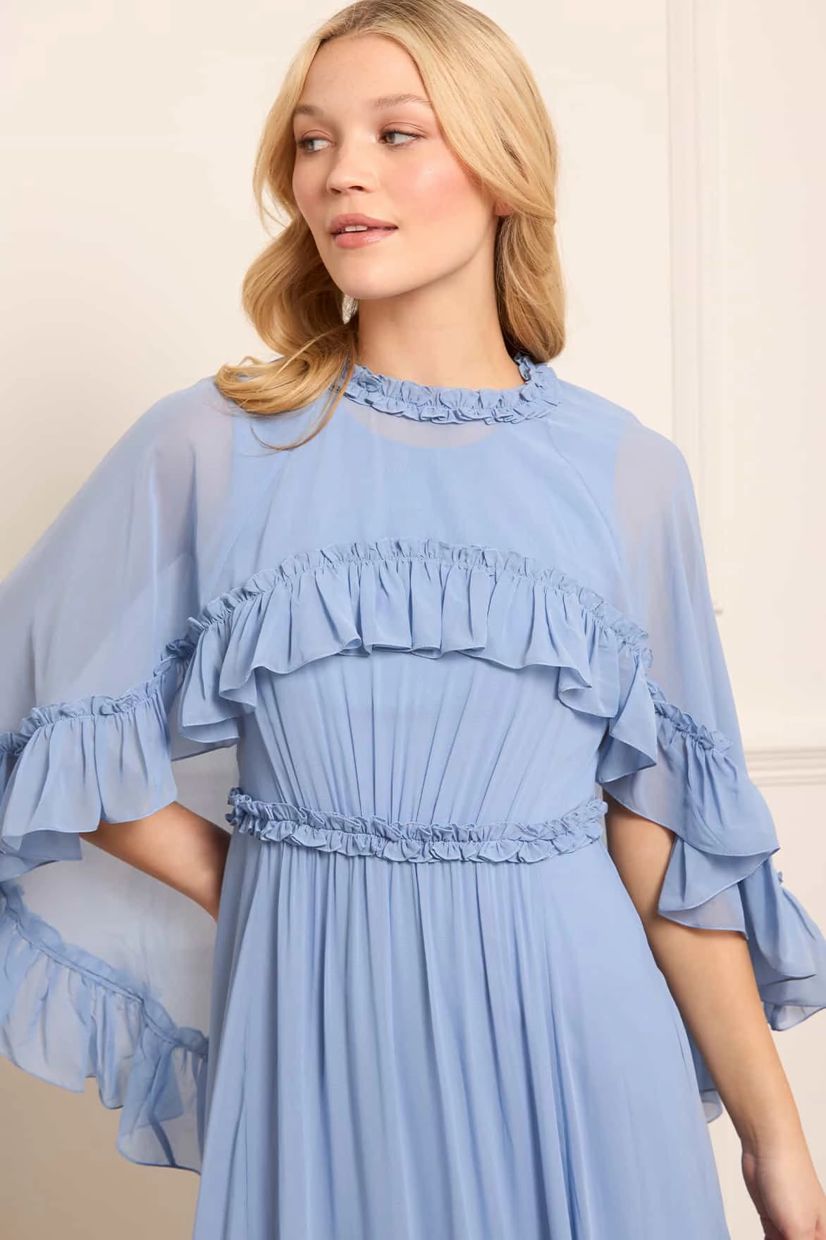 Elegant Fit Harper Chiffon Cape Ankle Gown