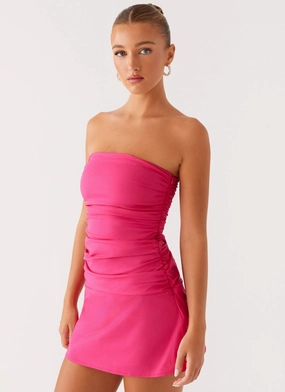 Clean Drape Balanced Texture Terra Gathered Mini Dress - Fuchsia