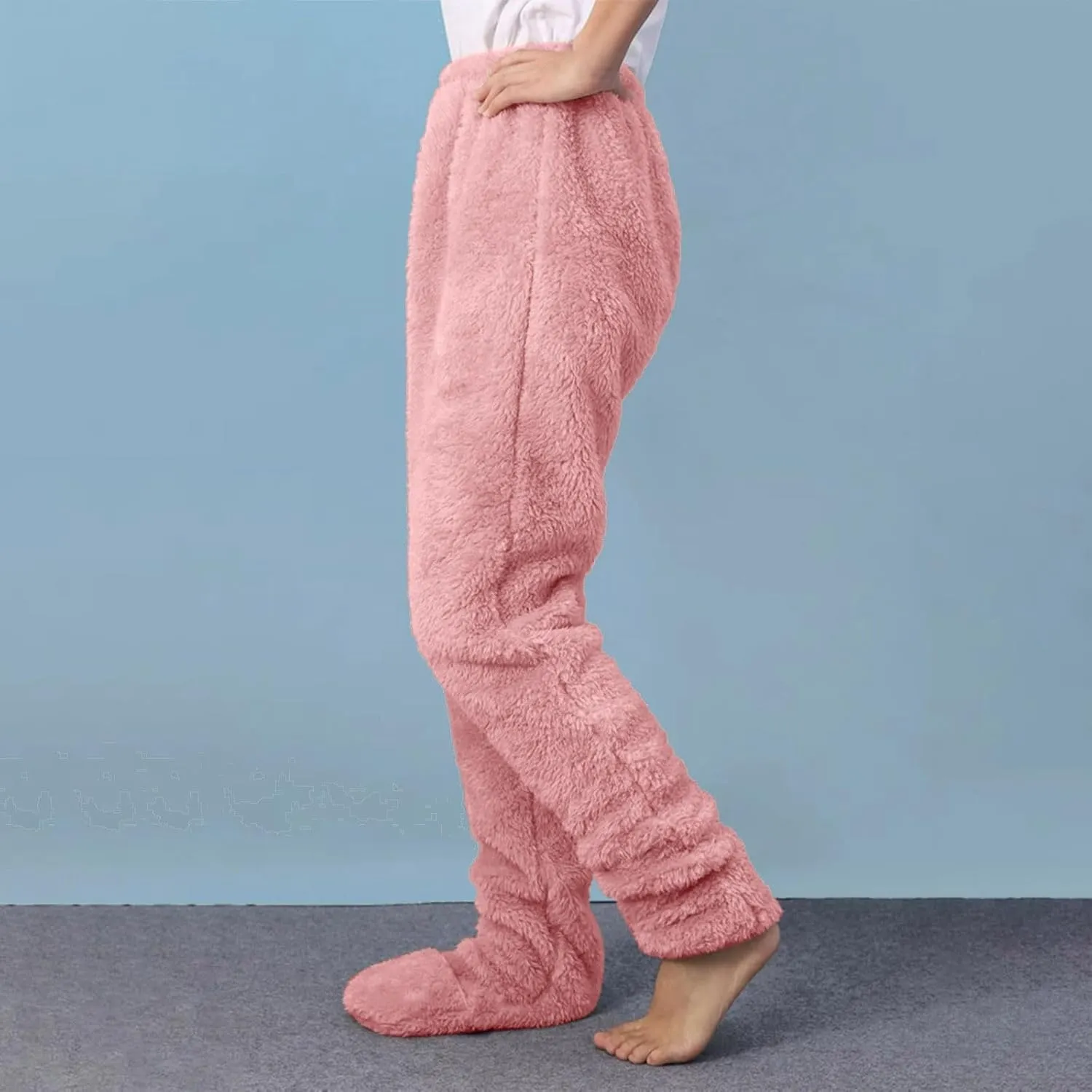 Sunward Womens Winter Pajama Pants Fuzzy Fluffy Adult Footie Pajama Pants Cozy Comfy Thermal Pants Thick Plush Lounge Pants