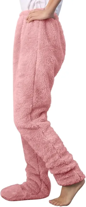 Sunward Womens Winter Pajama Pants Fuzzy Fluffy Adult Footie Pajama Pants Cozy Comfy Thermal Pants Thick Plush Lounge Pants