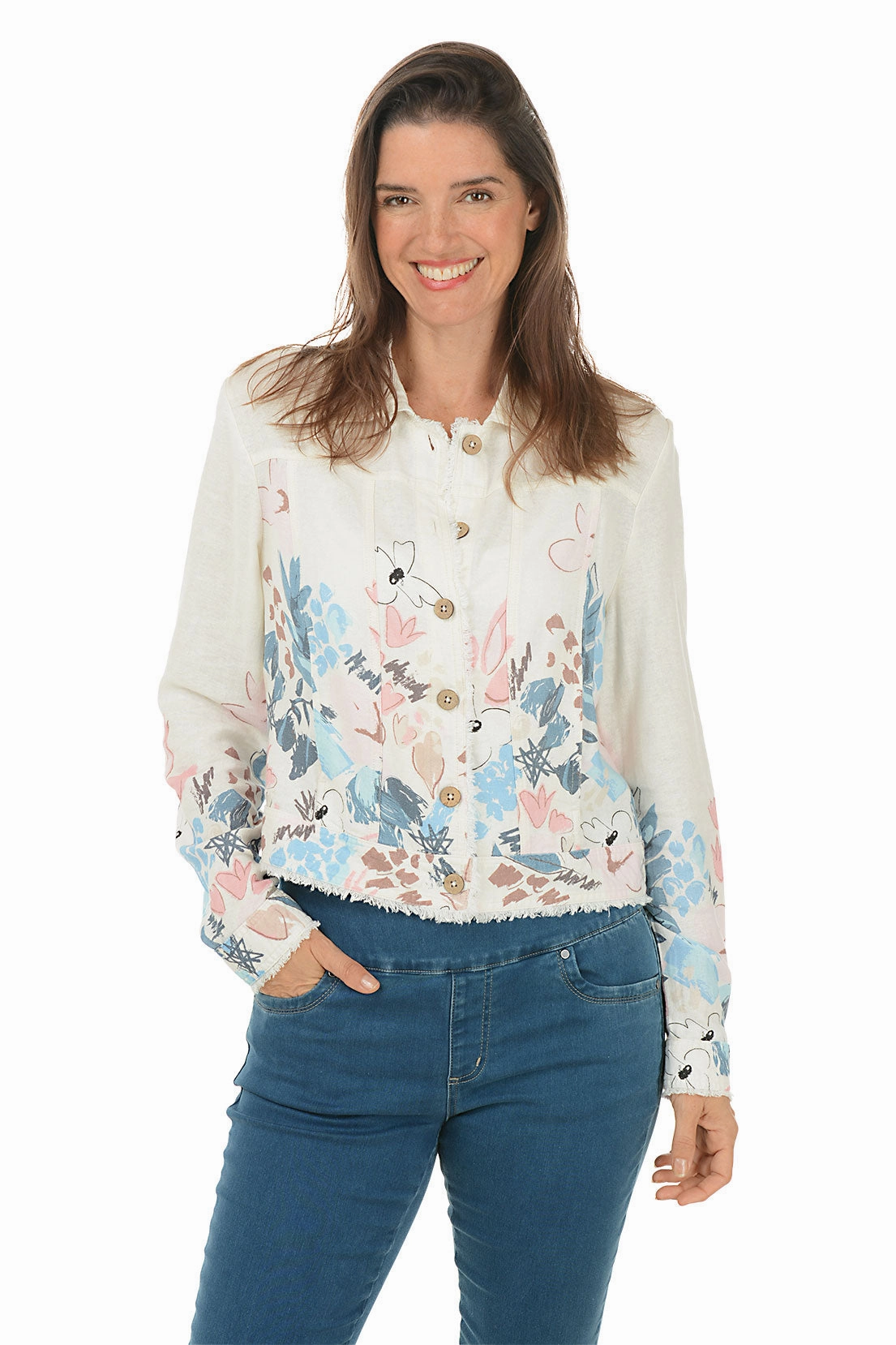 Supernova Frayed Linen-Blend Jacket BondedHemline Ribbed Trims