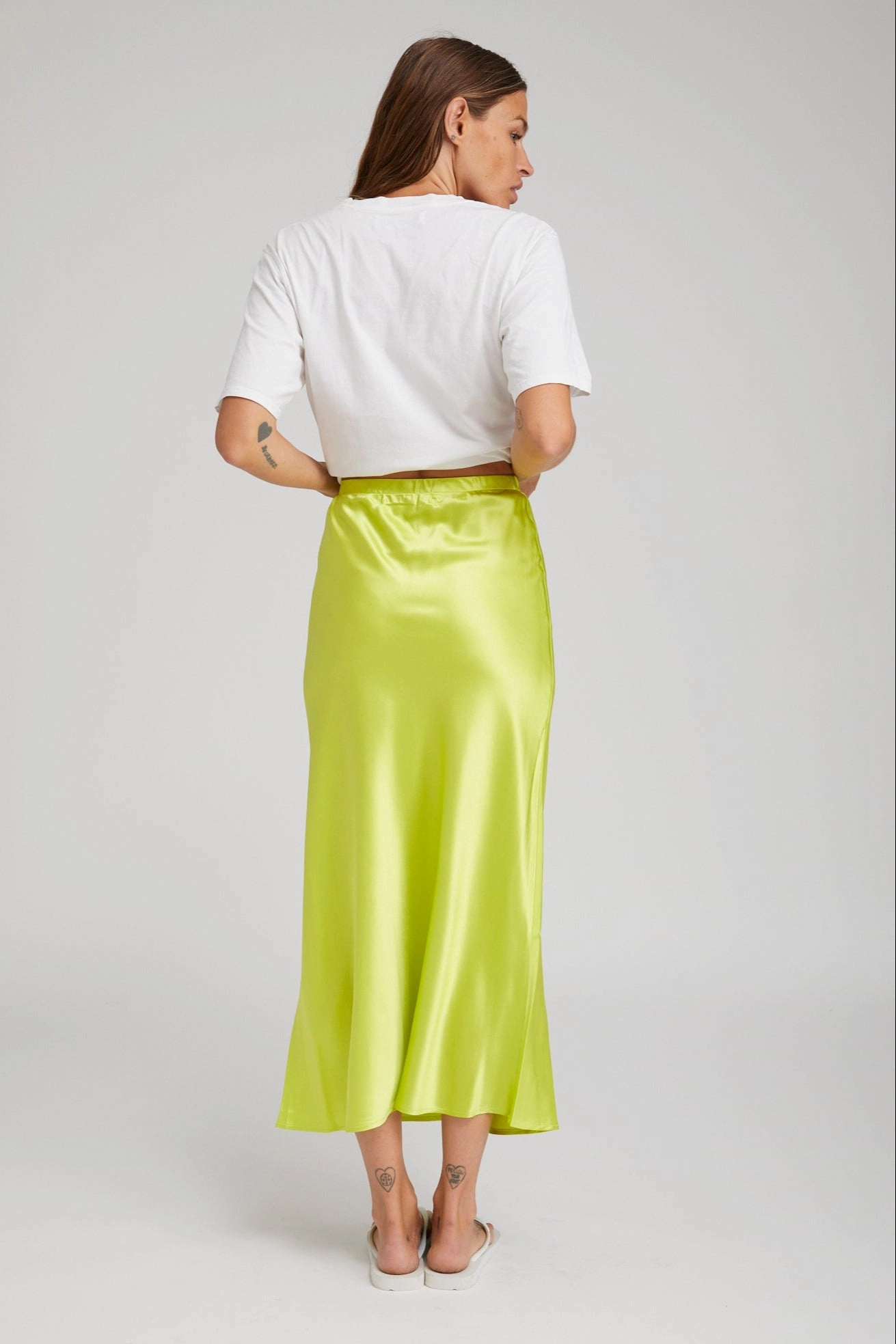 Electric Chartreuse Silk Bias Maxi Skirt Everyday Look