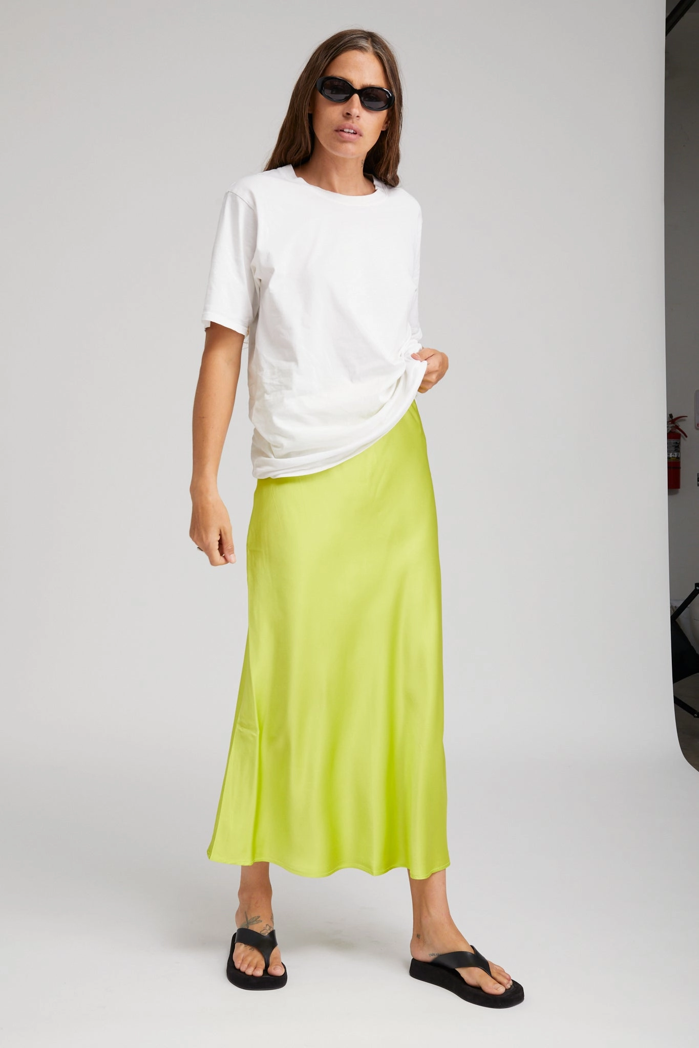 Sleek Comfort Texture Shot Electric Chartreuse Silk Bias Maxi Skirt