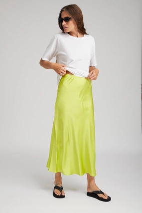 Minimal Vibe Electric Chartreuse Silk Bias Maxi Skirt