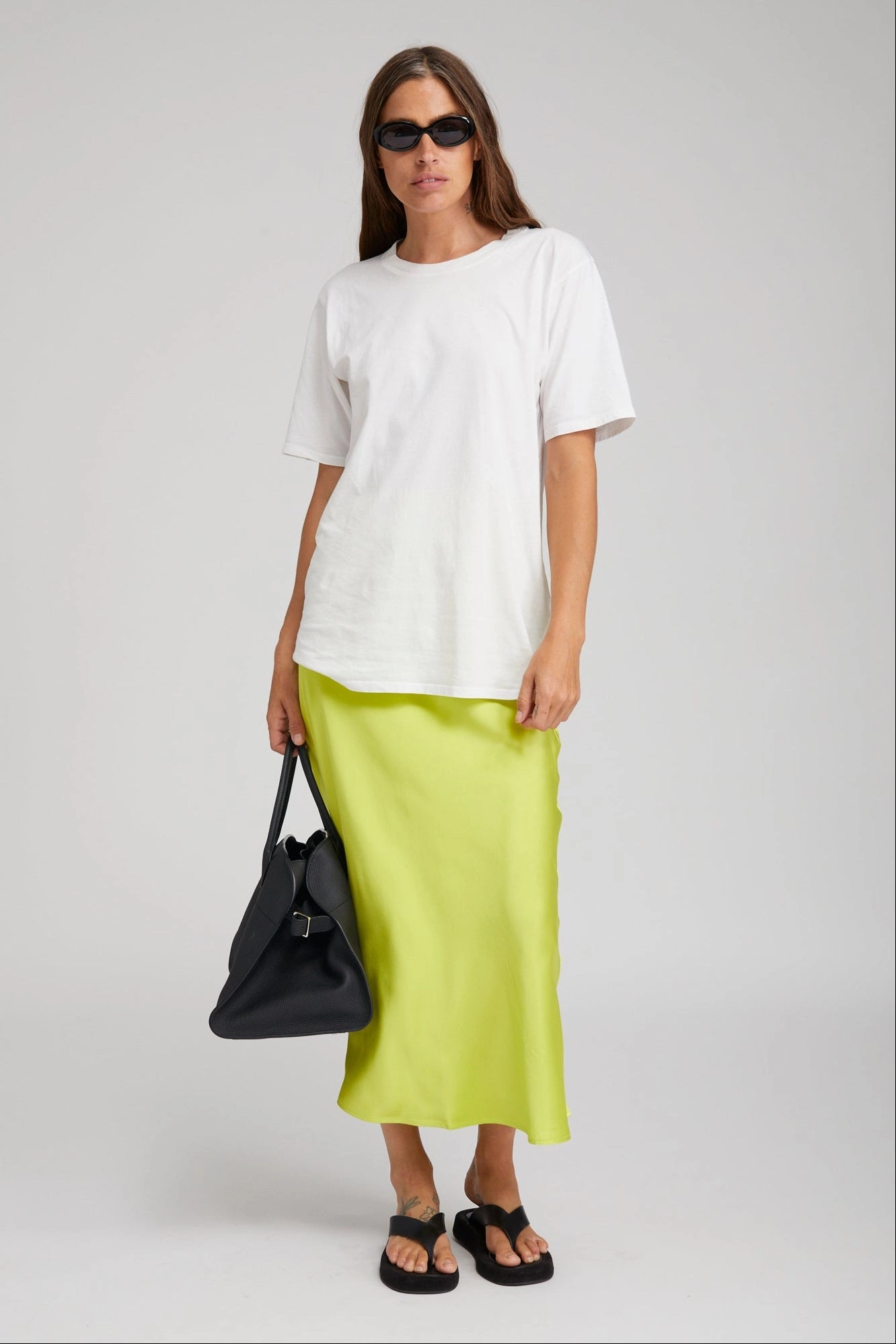 Season To Season Cruise Attire Electric Chartreuse Silk Bias Maxi Skirt
