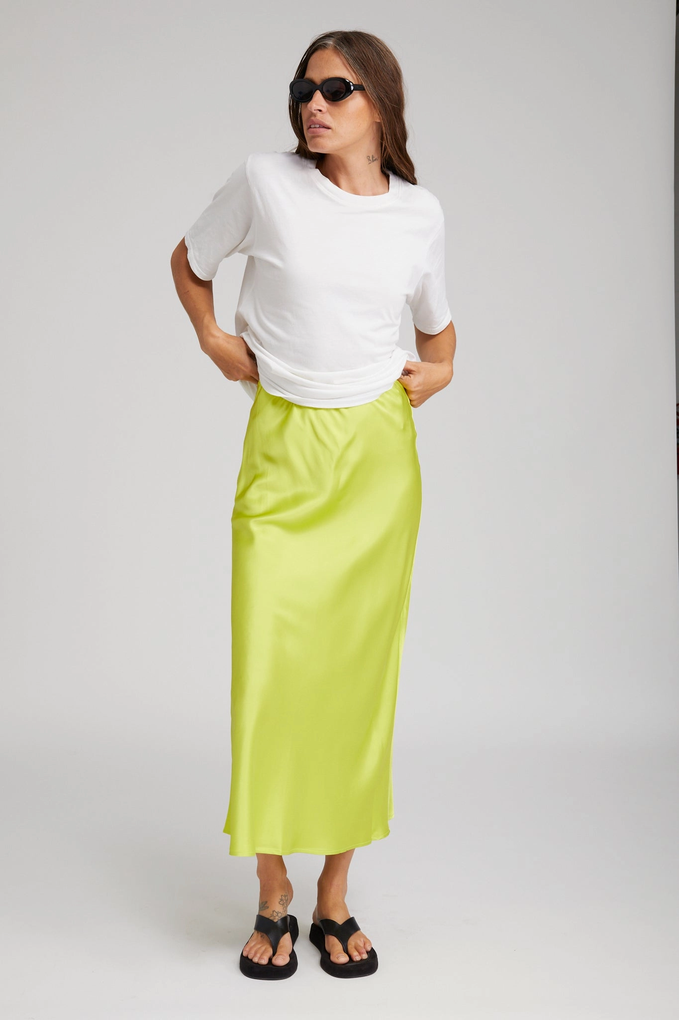 Electric Chartreuse Silk Bias Maxi Skirt Classic Appeal Neat Fit