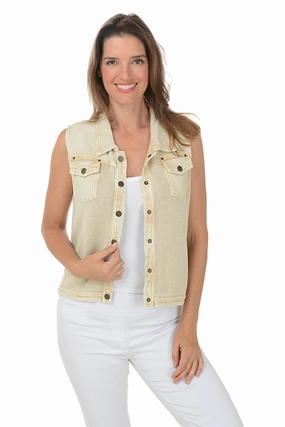 Button-Front Denim Sweater Vest ReflectiveTrimDetails Lightweight Jacket