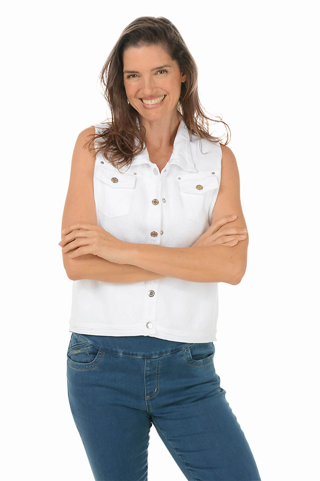 AntiOdor Sporty Hoodie Button-Front Denim Sweater Vest