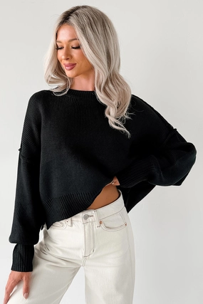 WrinkleResistantTextile The Quiet After Ribbed Knit Crop Sweater (Black)